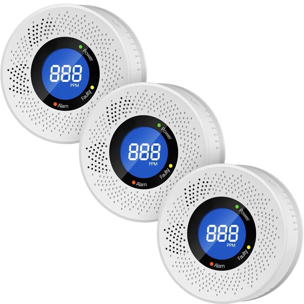 White Digital Carbon Monoxide Detector - 3 Pack